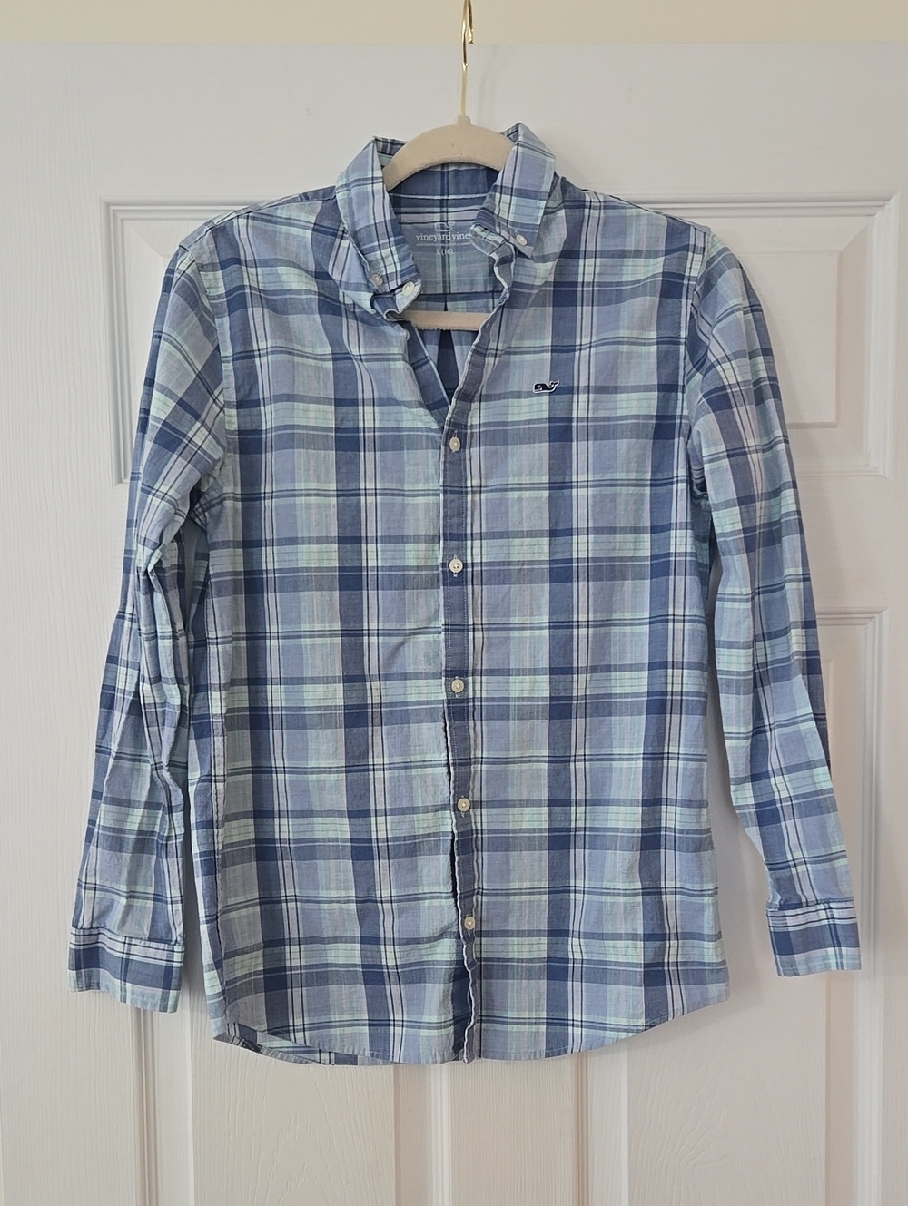 Vineyard Vines Light and Navy Blue Plaid Button-Down Shirt